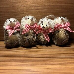 Set Of 4 Bristle Brush Christmas Ornaments Hedgehog Woodland Animals